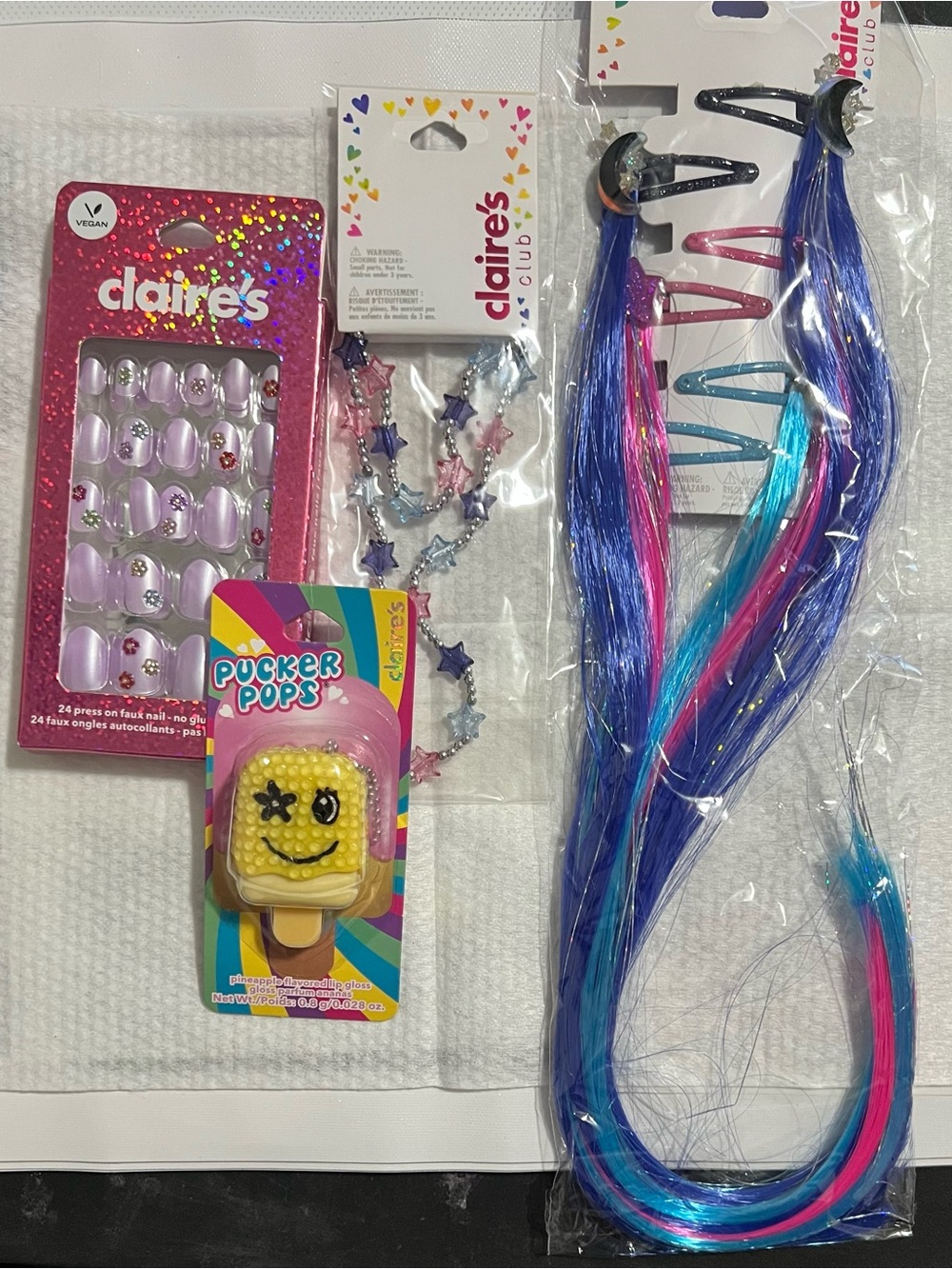 Claire's Blue Pink Teal Clip-In Hair Extensions & Accessory Set
